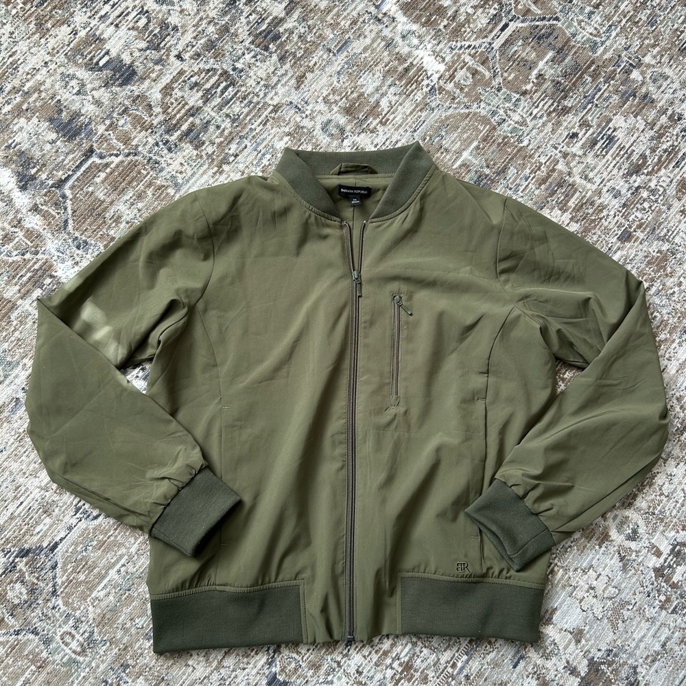 Banana Republic Green Bomber Jacket with Ribbed Collar